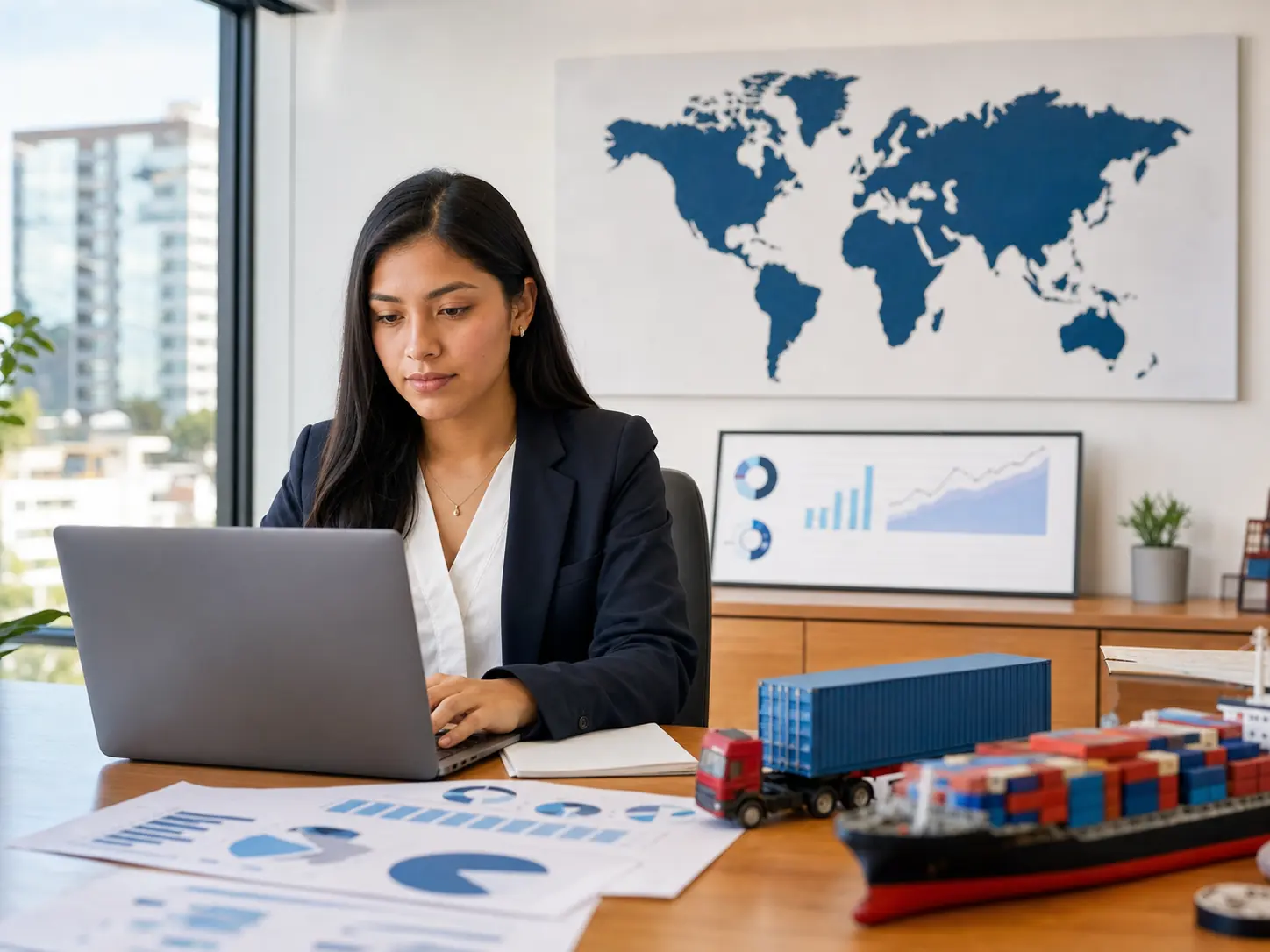 Estudiante de Administración de Negocios Internacionales en un entorno empresarial