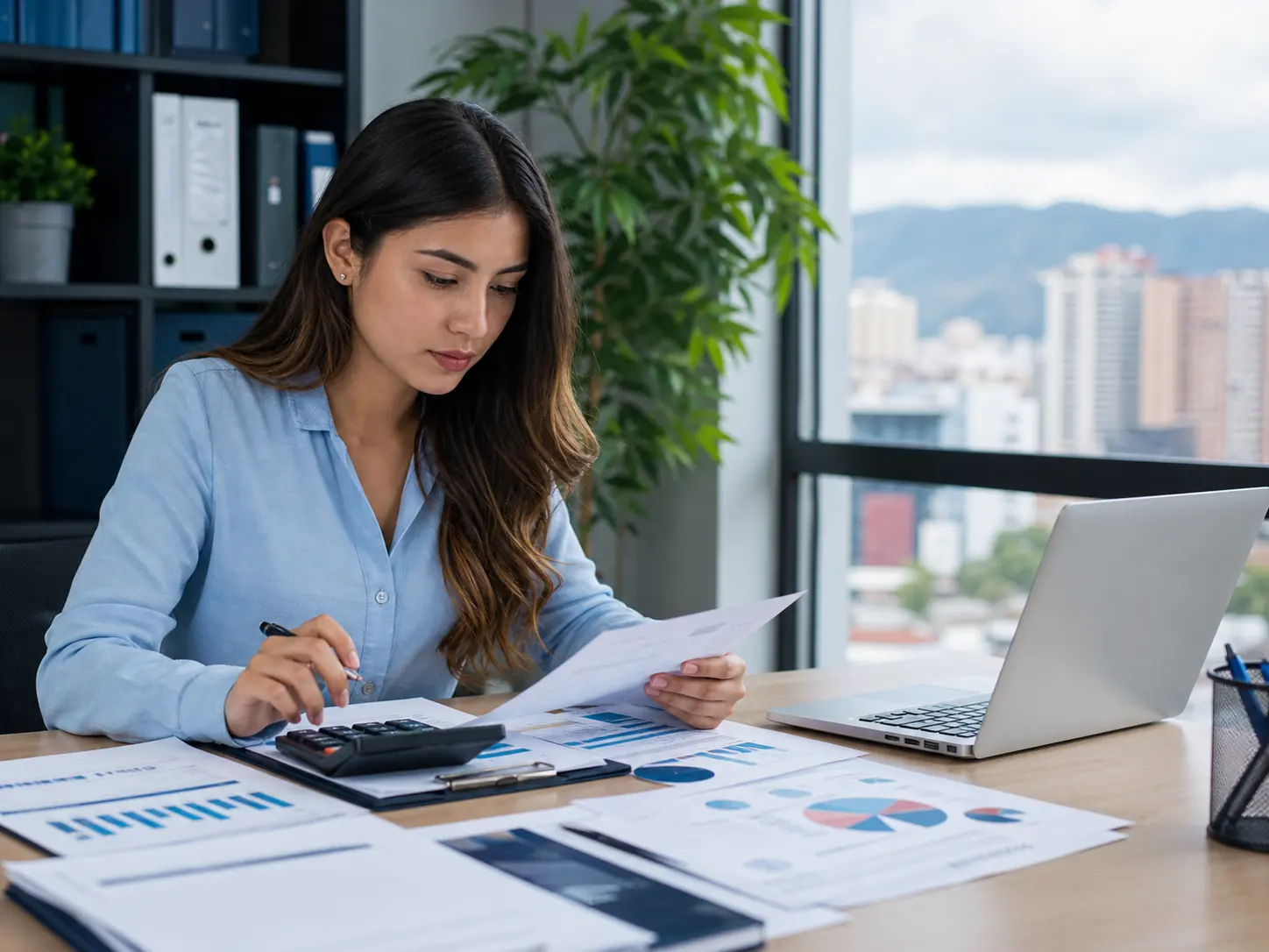 Estudiante de Contabilidad revisando información financiera